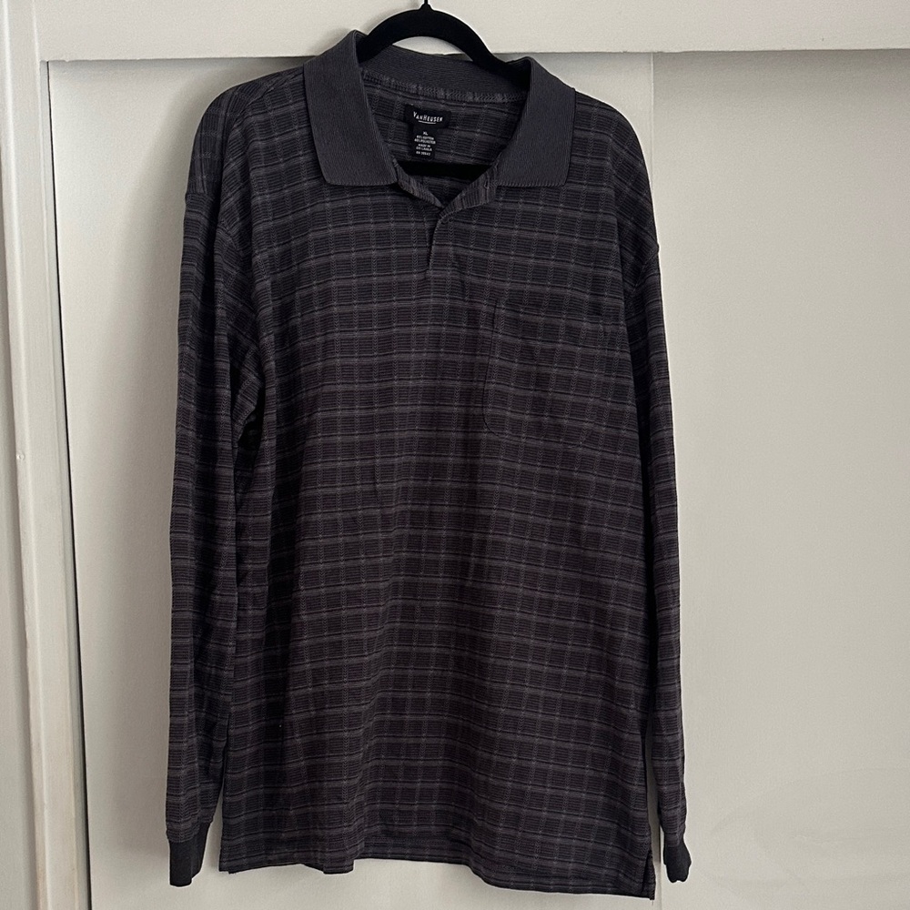 Van Heusen Black Checkered Long-Sleeve Polo Shirt